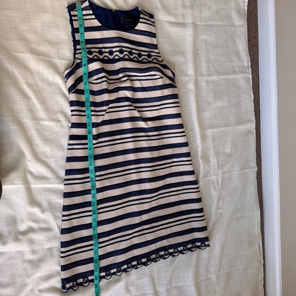 J.CREW Striped Scalloped Shift Dress 2 Grommets Navy/Ivory Sleeveless‎ Coastal - Picture 7 of 10